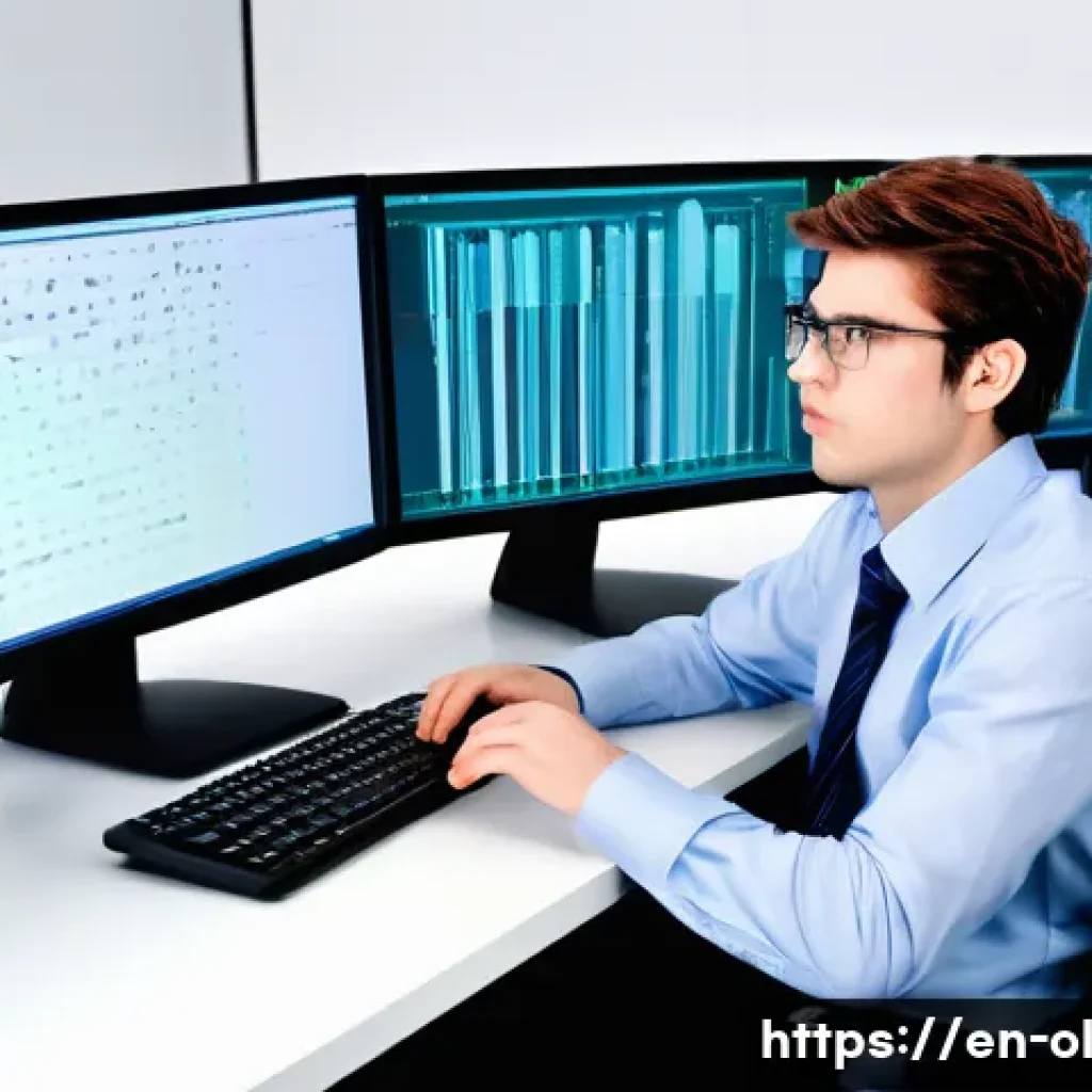 생태적 인터페이스 디자인 원칙 - **Prompt:** A young professional, appearing frustrated yet determined, sits at a desk in a contempor...