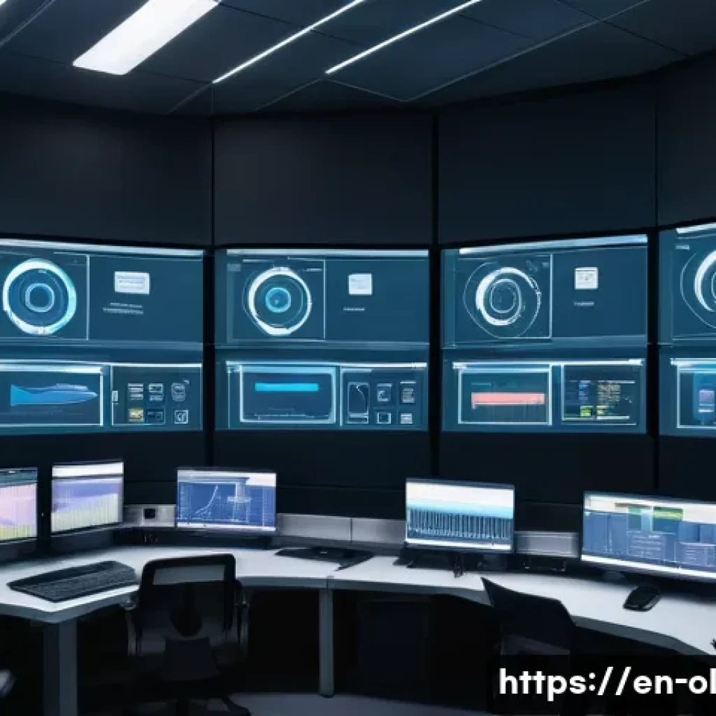 생태적 인터페이스의 사용자 행동 분석 - A modern industrial control room featuring an ecological interface dashboard that visually mimics th...