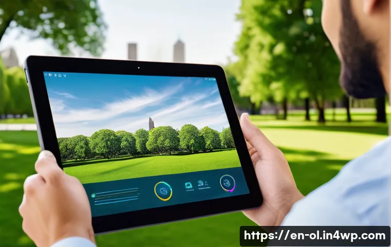 생태적 인터페이스의 접근성 표준 - A modern user interface displayed on a sleek tablet device held by a diverse group of users in a bri...
