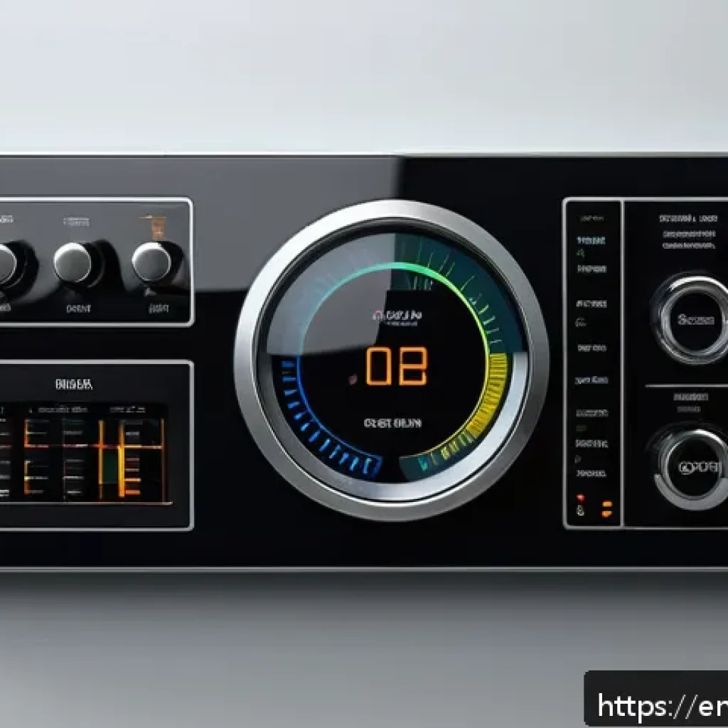 생태적 인터페이스의 사용자 경험 툴 - A futuristic control panel interface designed with ecological interface design principles, featuring...