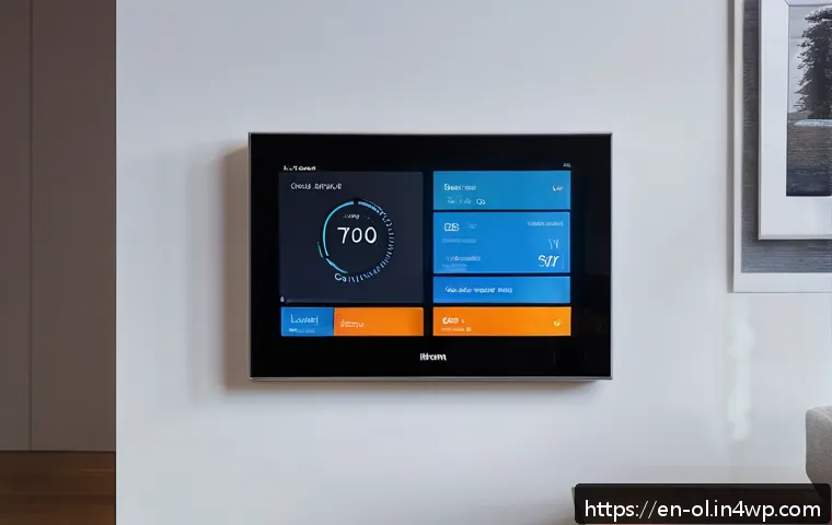 생태적 인터페이스의 커스터마이징 전략 - A sleek, modern smart home control panel interface displayed on a high-resolution touchscreen mounte...